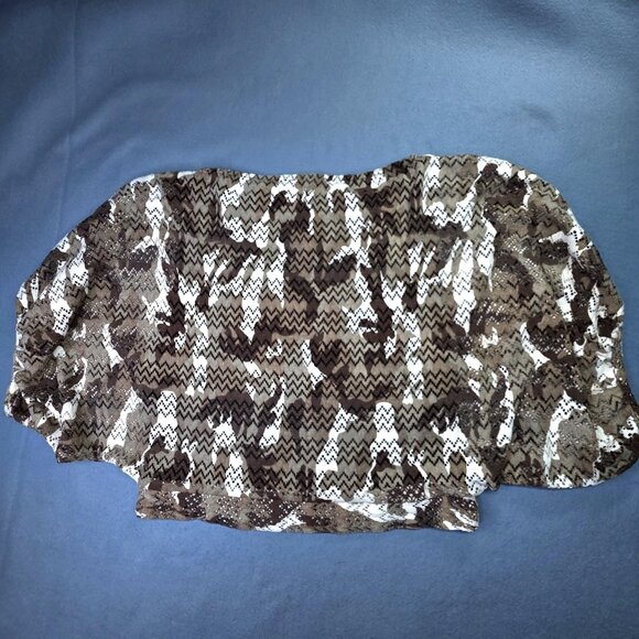 Alberto Makali Blouse Women Large Brown Chevron Crochet Knit Batwing Crop Urban - Picture 6 of 10